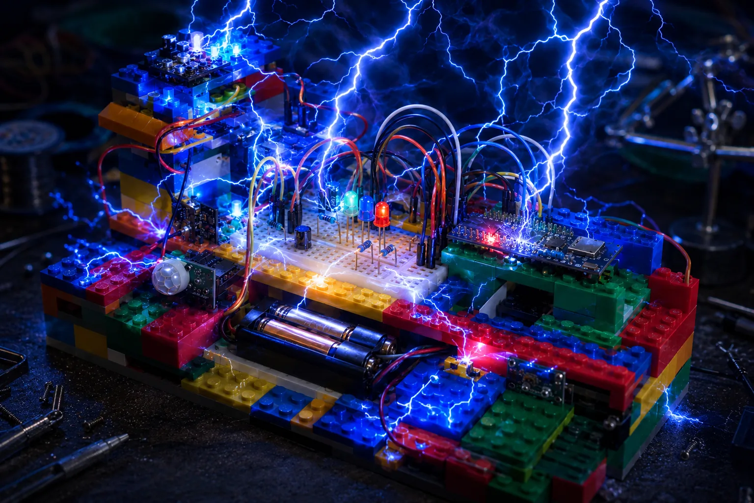 Electric LEGO build with lightning